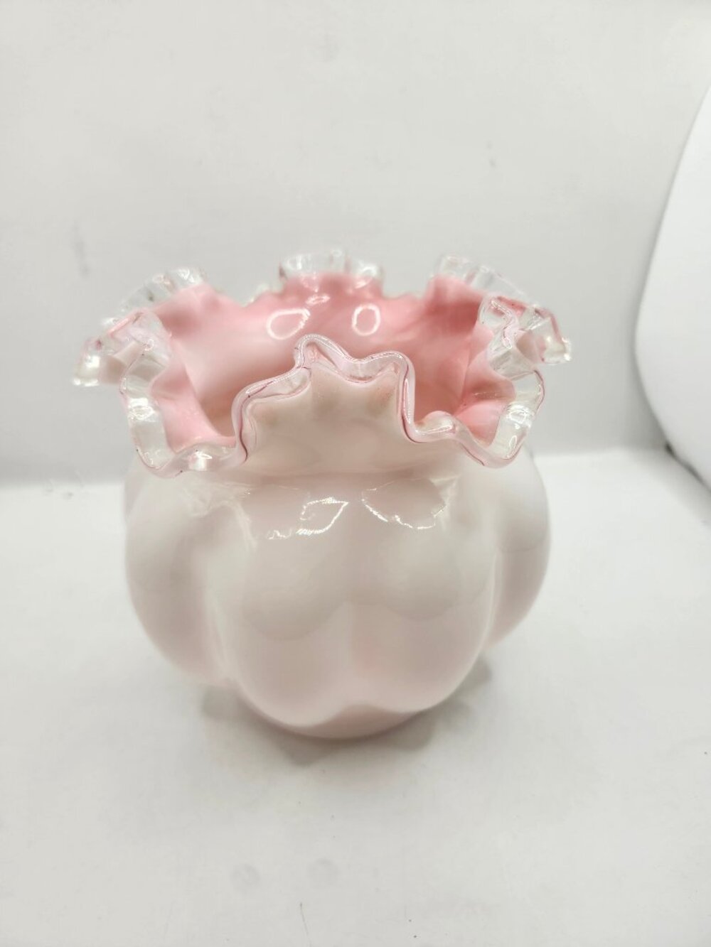 Vintage Fenton Peach Crest Art Glass Vase